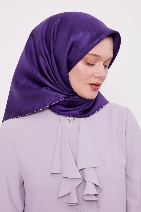 LevidorMor Çizgili Twill İpek Eşarp