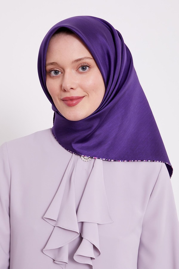 LevidorMor Çizgili Twill İpek Eşarp