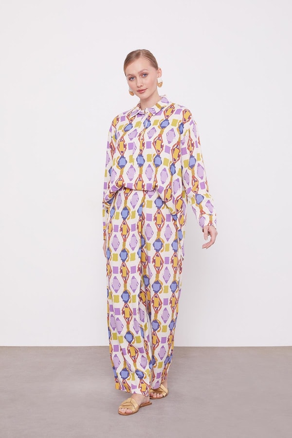 LevidorMor Desenli Kimono İkili Takım