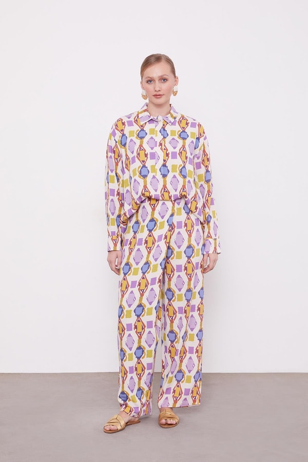 LevidorMor Desenli Kimono İkili Takım