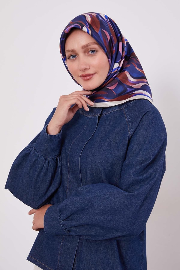 LevidorMor Ebruli Desen Twill İpek Eşarp