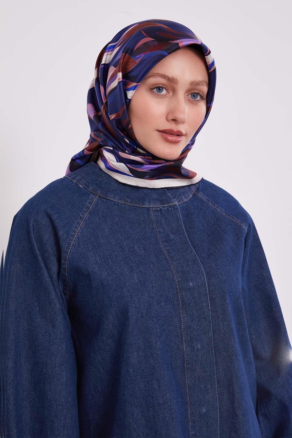 LevidorMor Ebruli Desen Twill İpek Eşarp