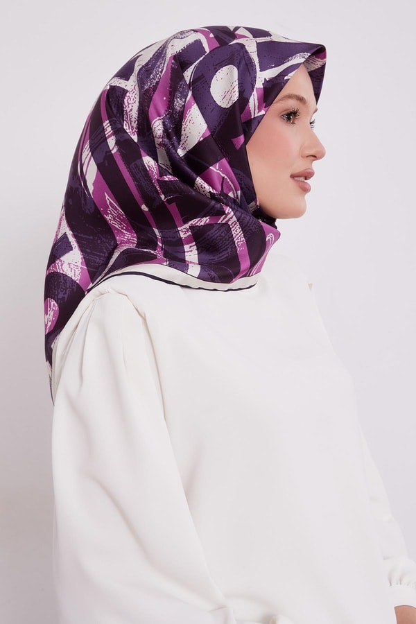 LevidorMor Harf Baskılı Twill İpek Eşarp