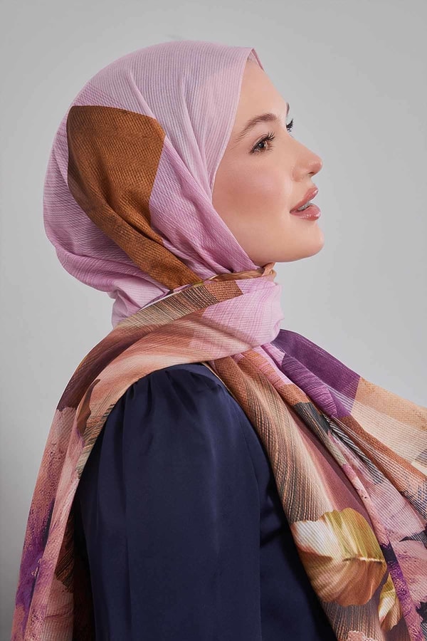 LevidorMor Karışık Çiçek Desen Pamuk Şal