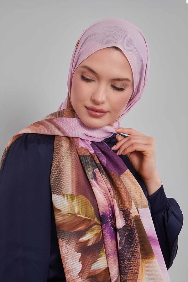 LevidorMor Karışık Çiçek Desen Pamuk Şal