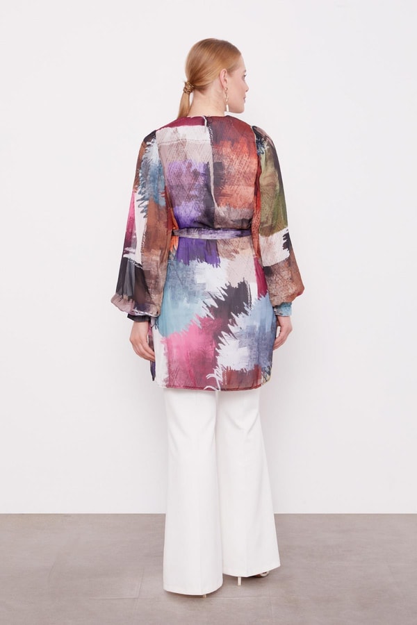LevidorMor Karışık Fırça Desen Şifon Tunik