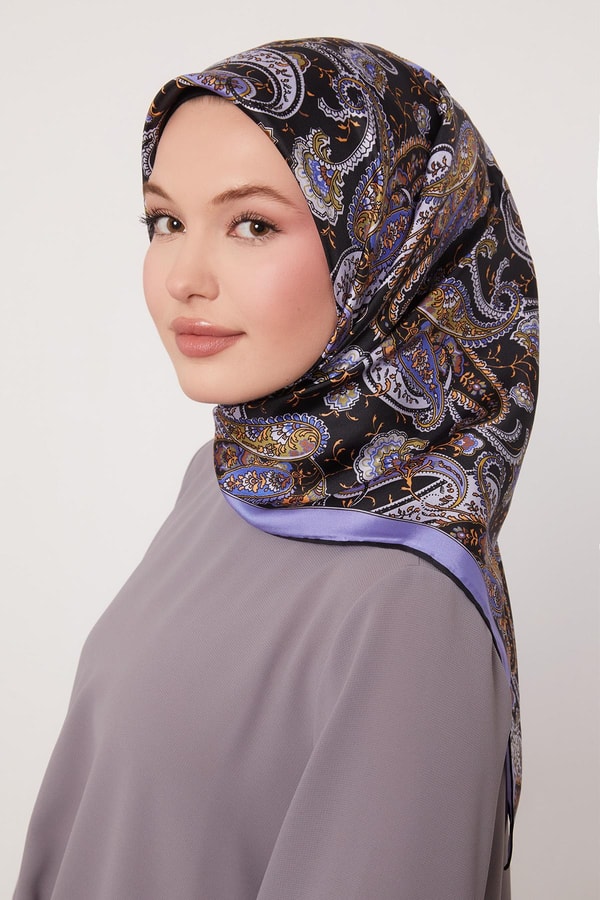 LevidorMor Karışık Retro Twill İpek Eşarp