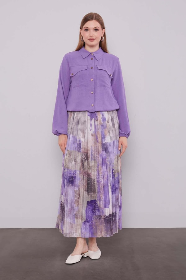 LevidorMOR-LİLA Bel Büzgülü Etek Takım