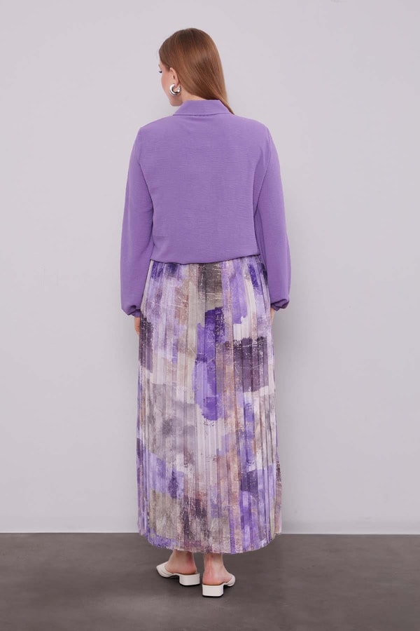 LevidorMOR-LİLA Bel Büzgülü Etek Takım