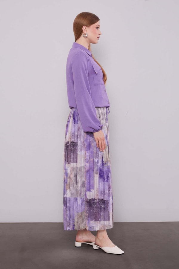 LevidorMOR-LİLA Bel Büzgülü Etek Takım