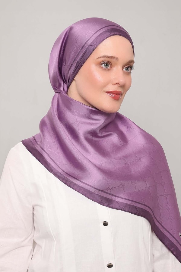 LevidorMor Monogram Twill İpek Eşarp