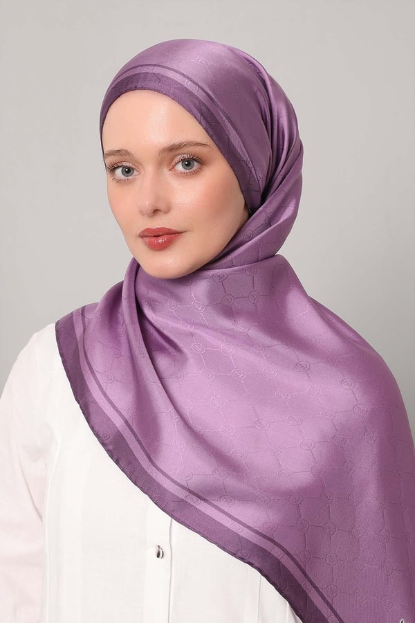 LevidorMor Monogram Twill İpek Eşarp