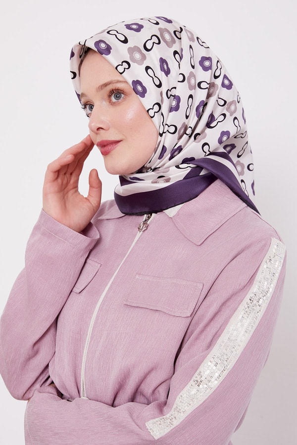 LevidorMor Papatya Desen Twill İpek Eşarp