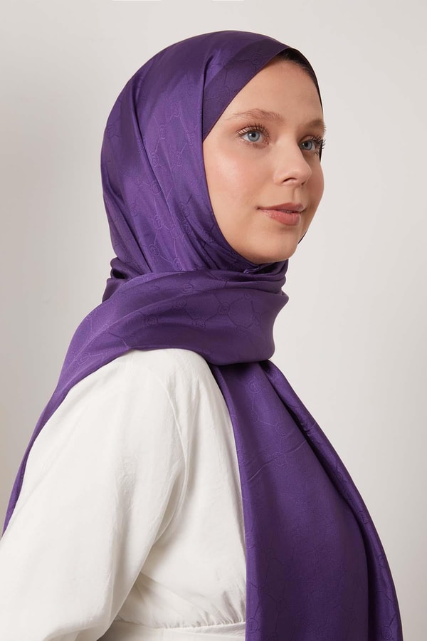 LevidorMor Petek Desen Monogram İpek Şal
