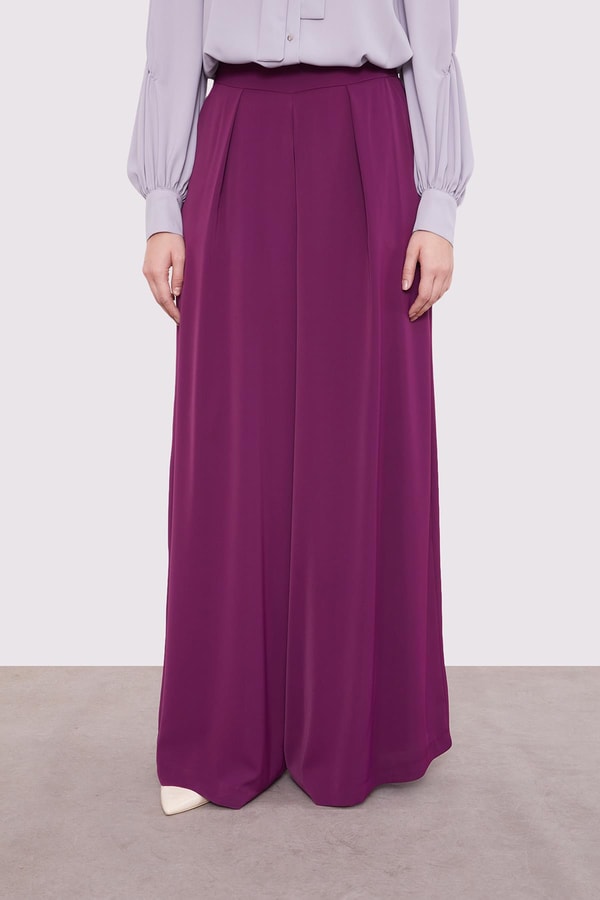 LevidorMor Pile Detaylı Bol Paça Pantolon