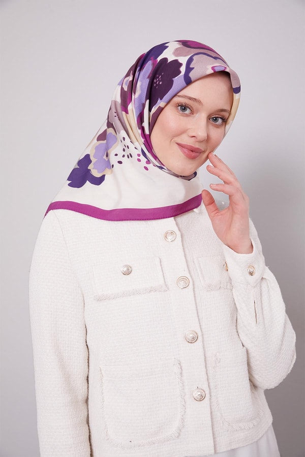 LevidorMor Soyut Çiçek Desen Aura Eşarp