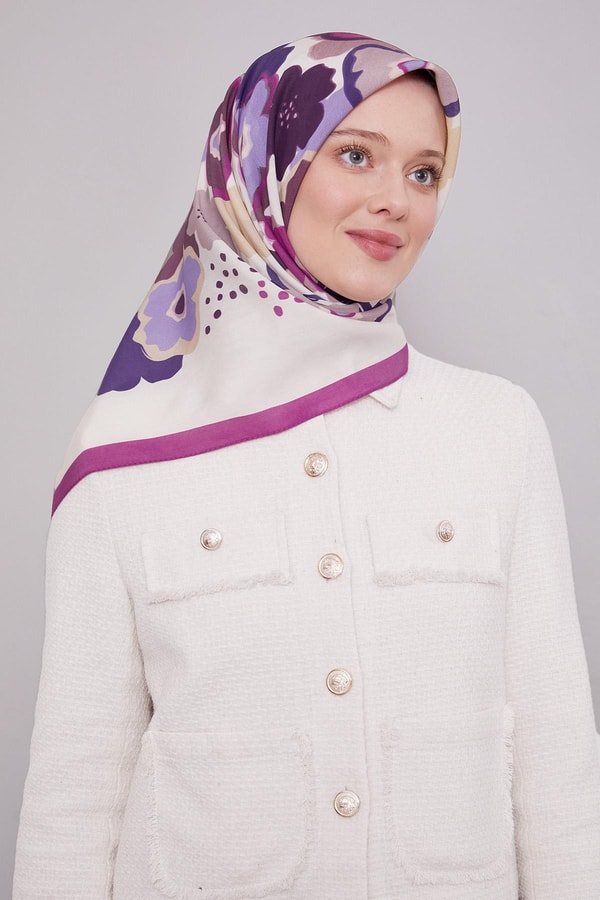 LevidorMor Soyut Çiçek Desen Aura Eşarp