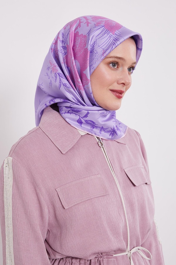 LevidorMor Soyut Gül Desen Twill İpek Eşarp