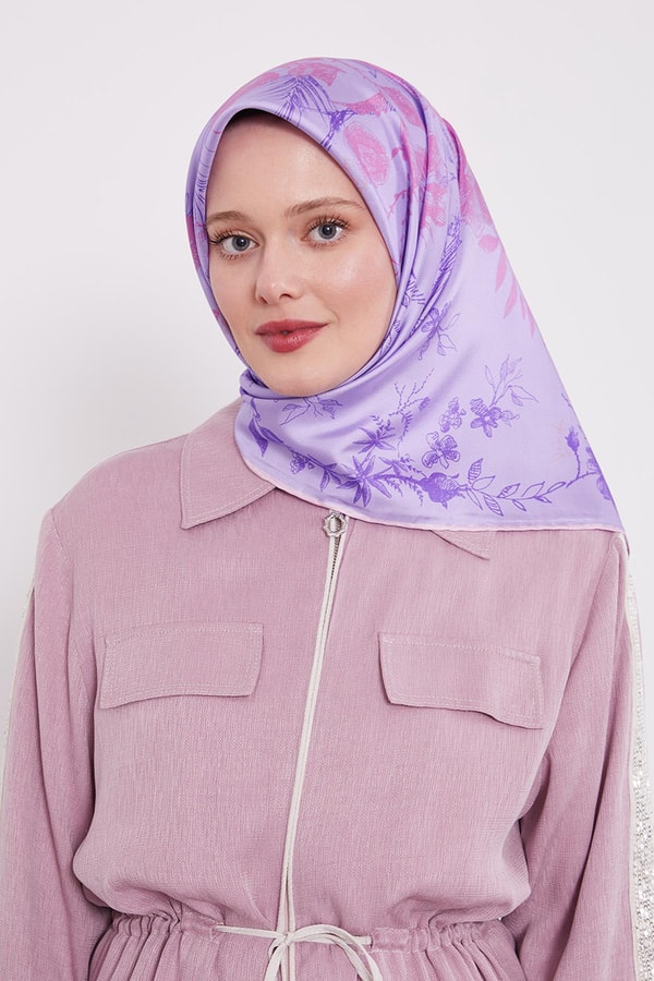 LevidorMor Soyut Gül Desen Twill İpek Eşarp