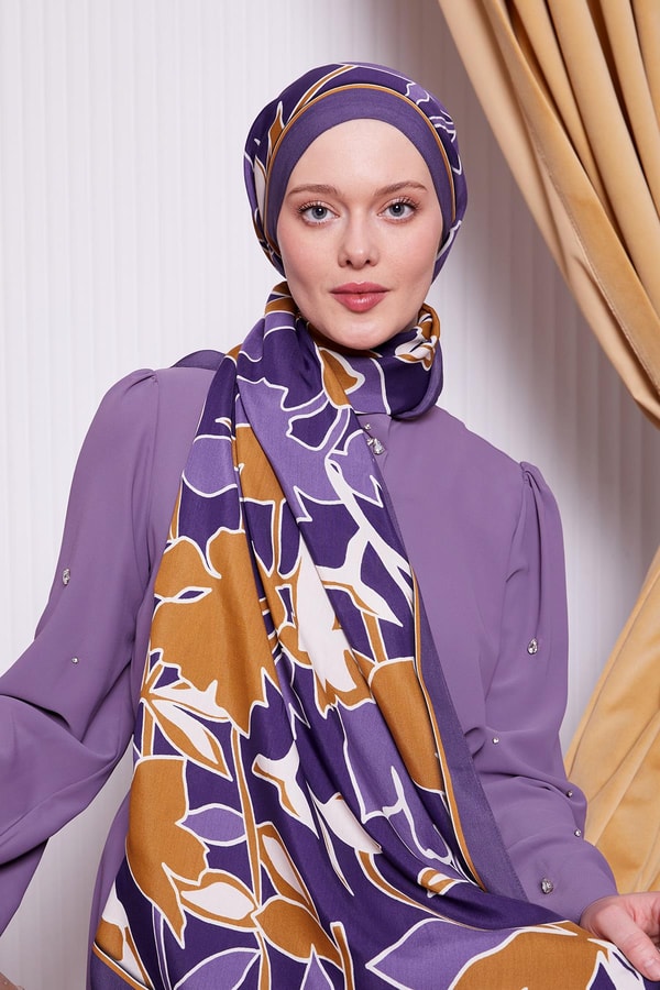 LevidorMor Yaprak Desen Royal Şal