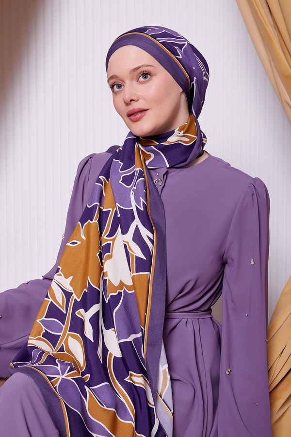 LevidorMor Yaprak Desen Royal Şal