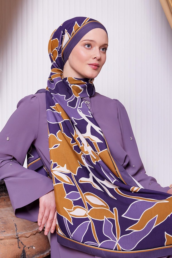 LevidorMor Yaprak Desen Royal Şal
