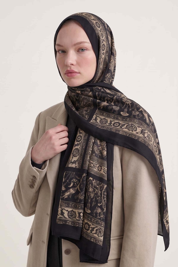 LevidorMotif Desen Royal Şal Siyah - Yeşil