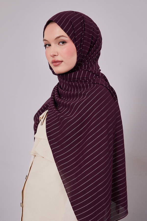 LevidorMürdüm Çizgili Cazz Şal