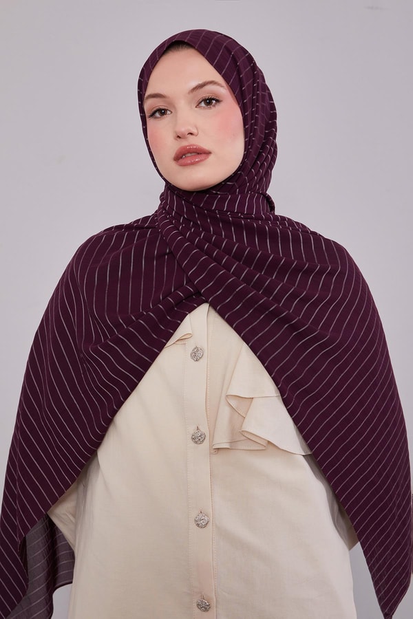 LevidorMürdüm Çizgili Cazz Şal