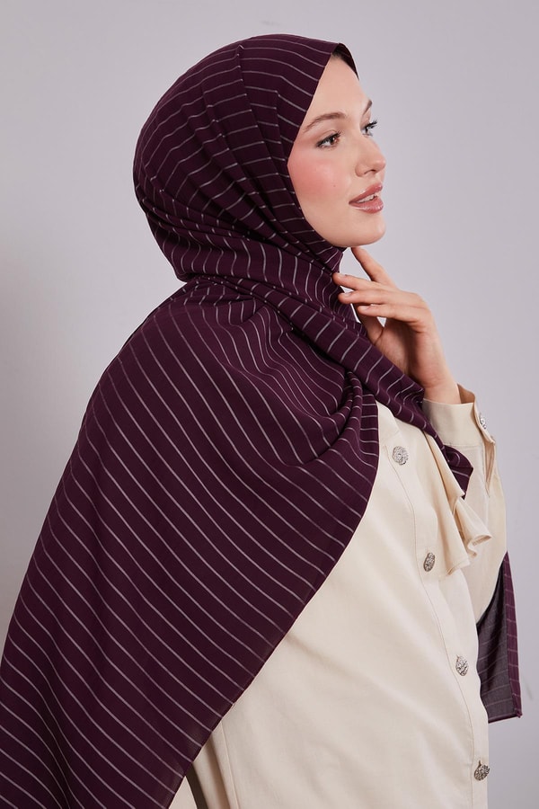 LevidorMürdüm Çizgili Cazz Şal