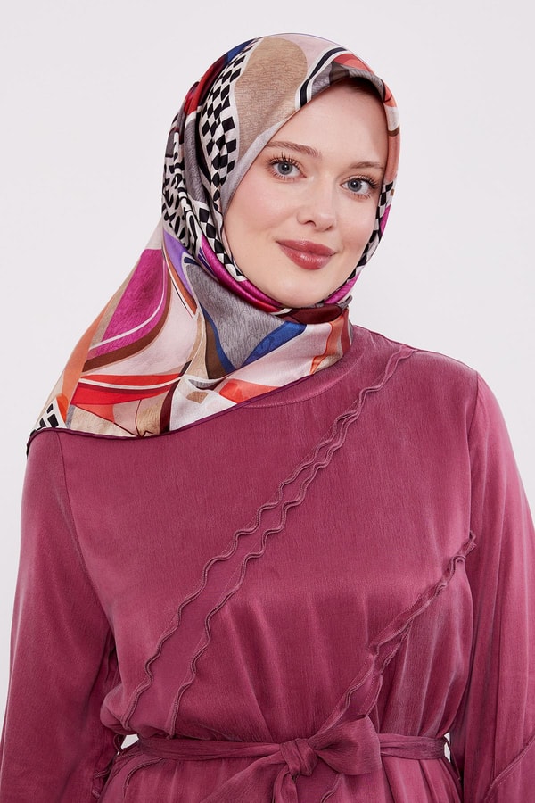 LevidorMürdüm Dama Desen Twill İpek Eşarp