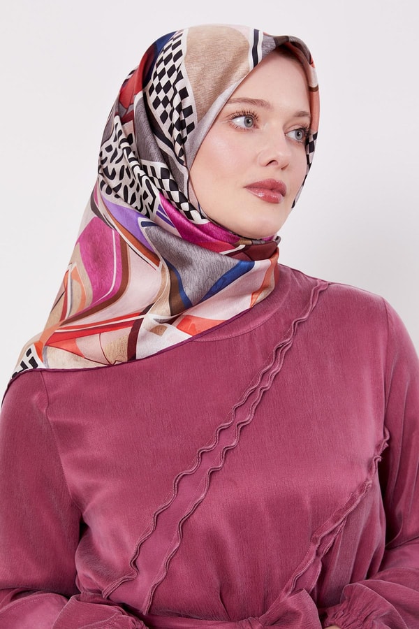 LevidorMürdüm Dama Desen Twill İpek Eşarp