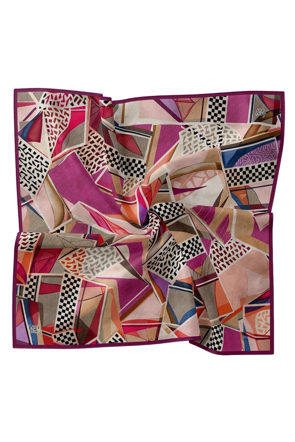 LevidorMürdüm Dama Desen Twill İpek Eşarp