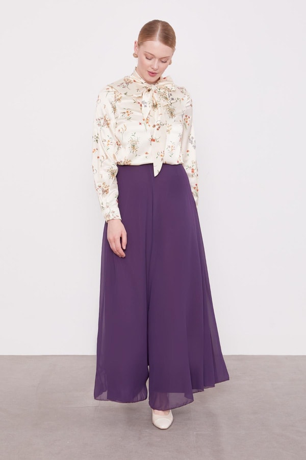 LevidorMürdüm Geniş Paçalı Şifon Pantolon