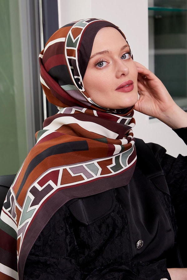 LevidorMürdüm Geometrik Desen Royal Şal