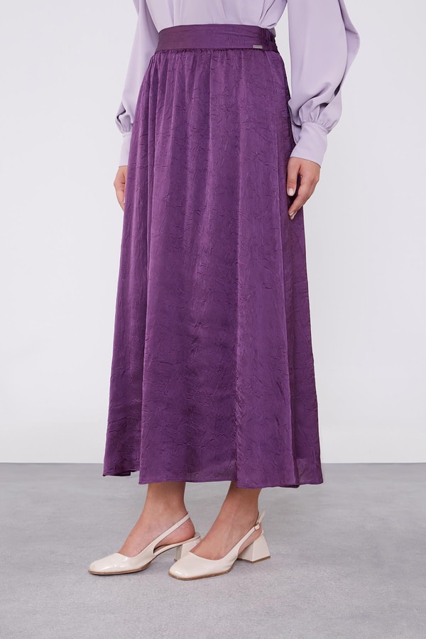 LevidorMürdüm Kraş Desen Saten Etek