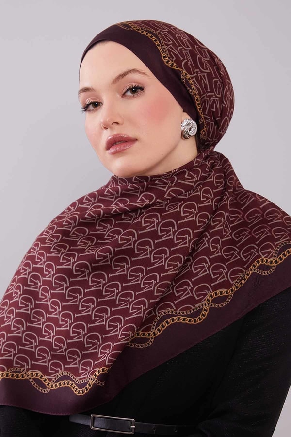 LevidorMürdüm LVD Baskılı Yün İpek Şal