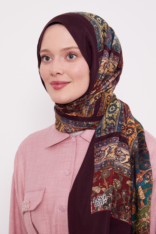 LevidorMürdüm Motif Desen Royal Şal