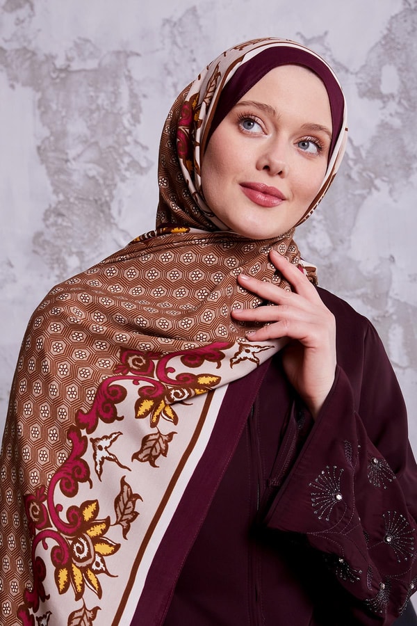 LevidorMürdüm Papatya Desen Royal Şal