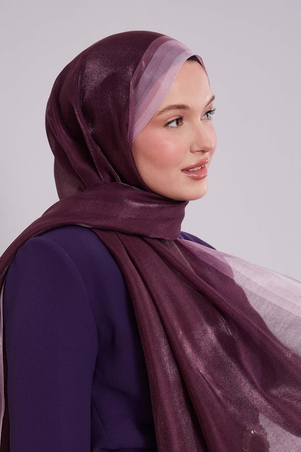 LevidorMürdüm Renk Geçişli Kehribar Şal