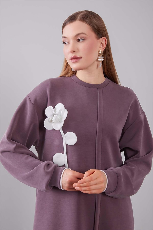 LevidorMürdüm Üç Boyutlu Gül Detaylı Sweat