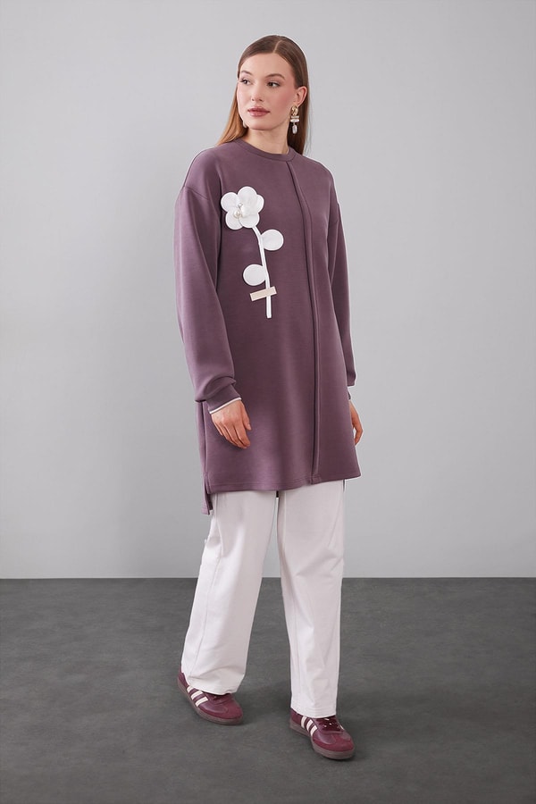 LevidorMürdüm Üç Boyutlu Gül Detaylı Sweat