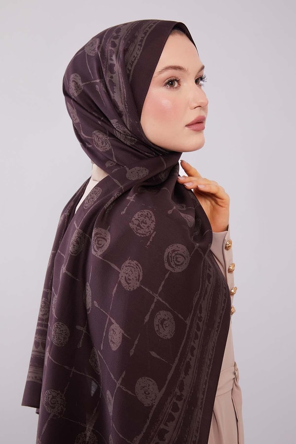 LevidorMürdüm Yuvarlak Desenli Yün İpek Şal