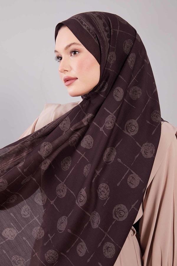 LevidorMürdüm Yuvarlak Desenli Yün İpek Şal