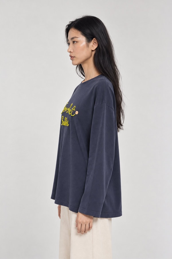 LevidorNakışlı ve Boncuk Detaylı Oversize Sweatshirt İndigo