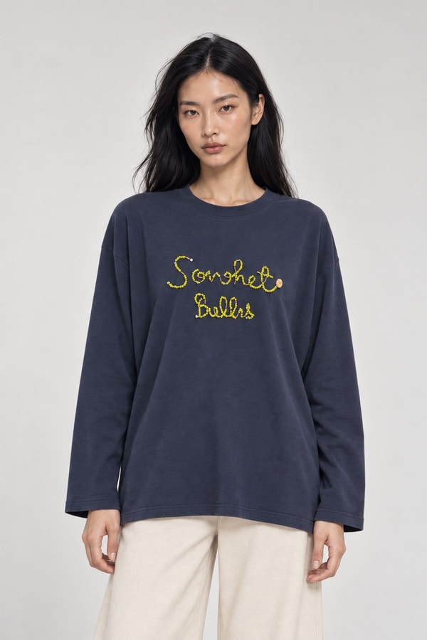 LevidorNakışlı ve Boncuk Detaylı Oversize Sweatshirt İndigo