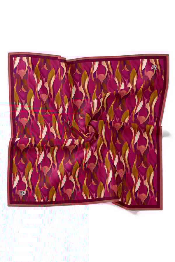 LevidorNar Çiçeği Ebruli Desen Twill İpek Eşarp