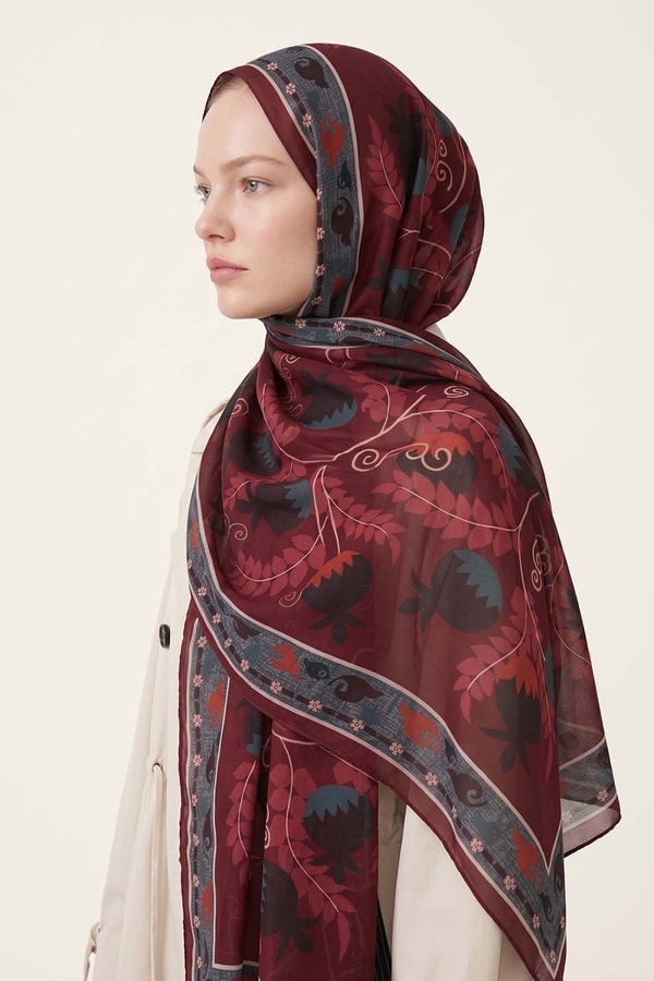 LevidorNar Desenli Royal Şal Bordo