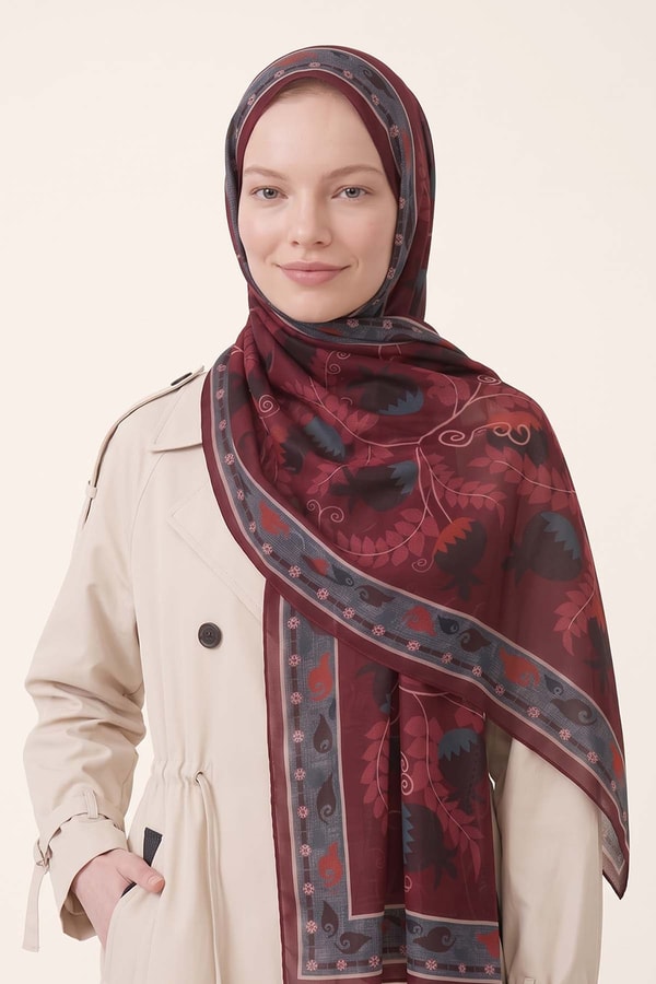 LevidorNar Desenli Royal Şal Bordo
