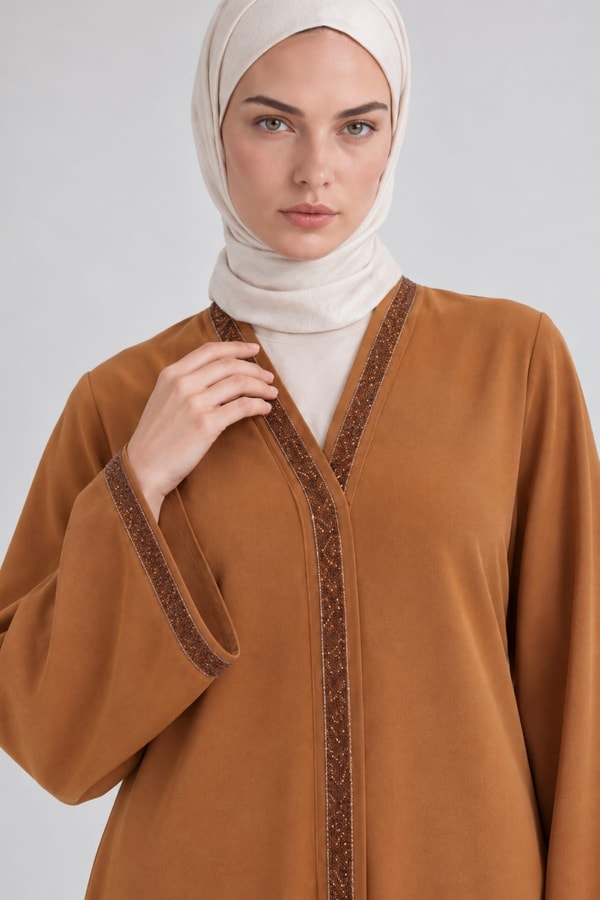 LevidorÖnü Taşlı Ferace Camel
